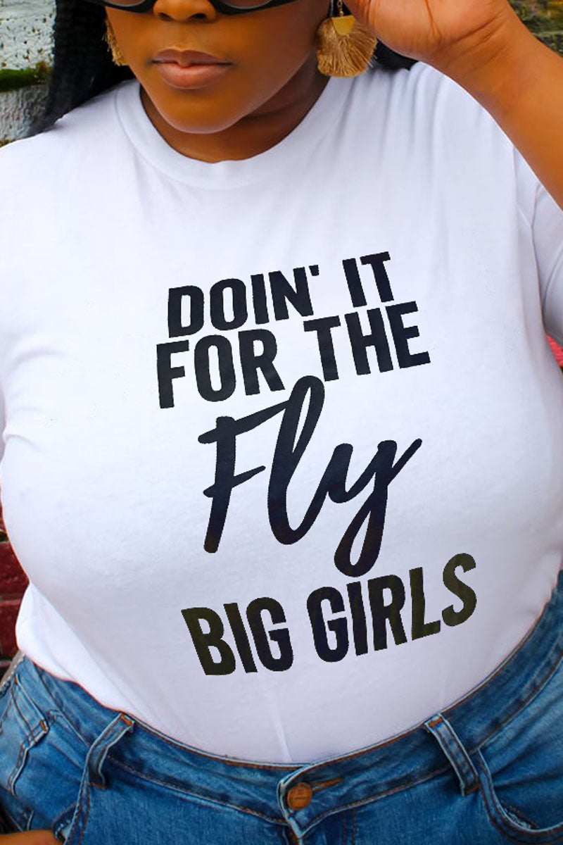 Plus Size Casual White Doin' It For The Fly Big Girls Short Sleeve T Shirt - Fashionaviv-T-shirts-[product_label]