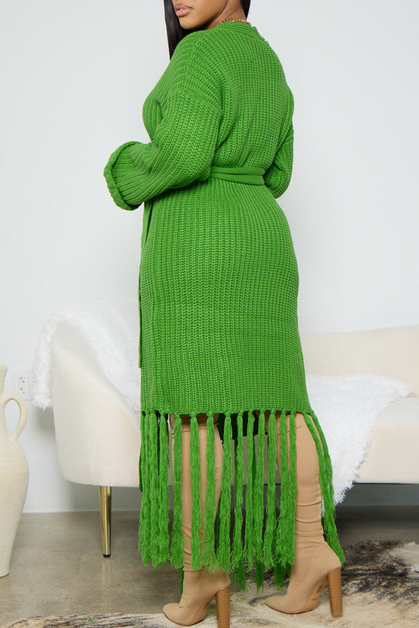 Casual Fashion Knit Fringe Sweater Long Cardigan