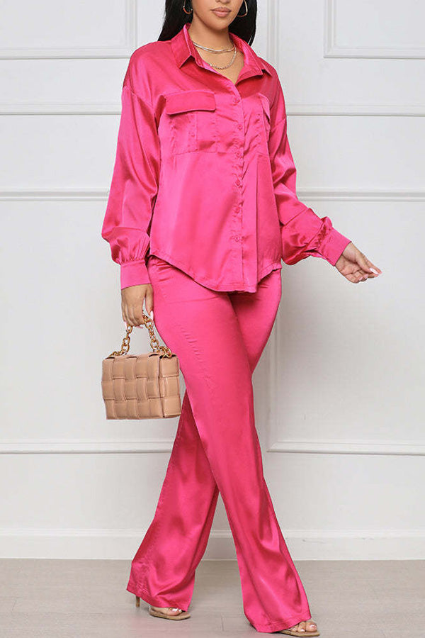 Fashionable Stretch Satin Fabric Casual Solid Color Suit