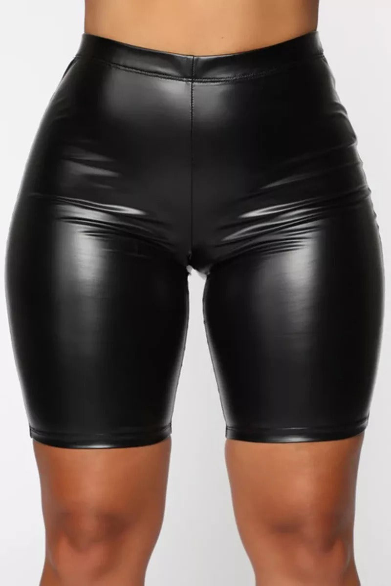 [Pre-Sale] Plus Size Casual PU Leather Skinny High Waist Shorts - Fashionaviv